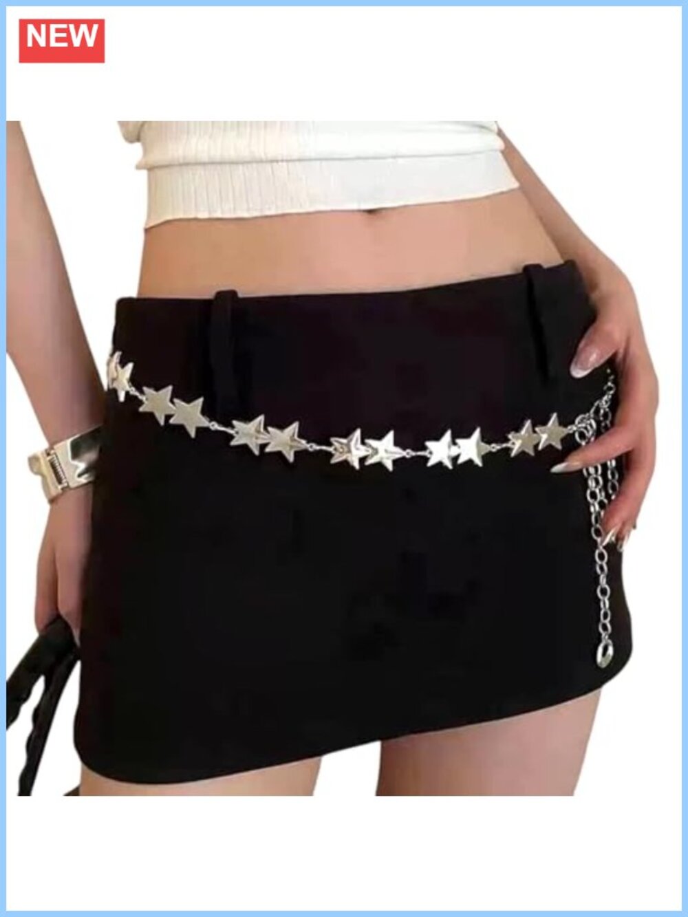 Silver Star Metal Chain Belt Y2K Concert Festival Adjustable